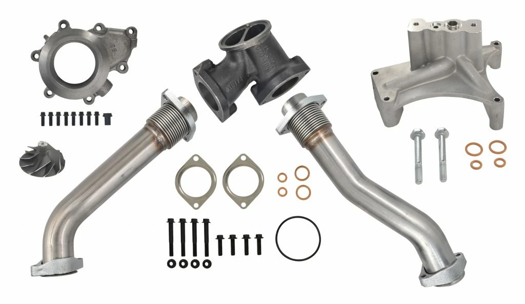 SPOOLOGIC GTP38 Non-EBPV Turbo Pedestal Up-Pipes 5+5 Cast Wheel Kit for 1999.5-2003 7.3L Powerstroke