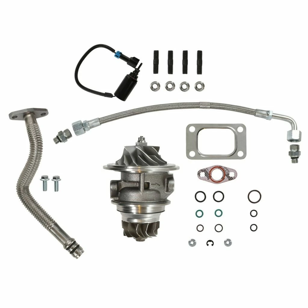 SPOOLOGIC HE351CW Turbo Rebuild Kit Cast CHRA Oil Lines Wastegate Solenoid for 2004.5-2007 Dodge Ram 5.9L Cummins 24V