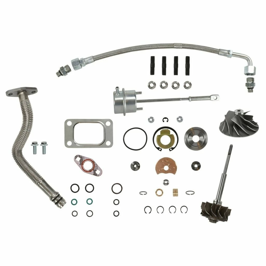 SPOOLOGIC HE351CW Turbo Rebuild Rebuild Kit Cast Wheel Wastegate Actuator Oil Lines Turbine Shaft for 2004.5-2007 Dodge Ram 5.9L Cummins 24V