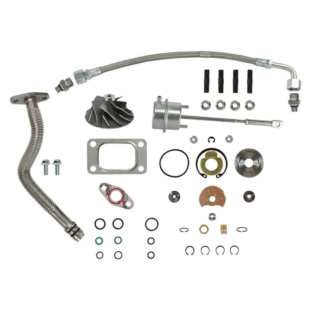 SPOOLOGIC HY35W Turbo Rebuild Kit Cast Wheel Wastegate Oil Lines for 2003-Early 2004 Dodge Ram 5.9L Cummins 24V
