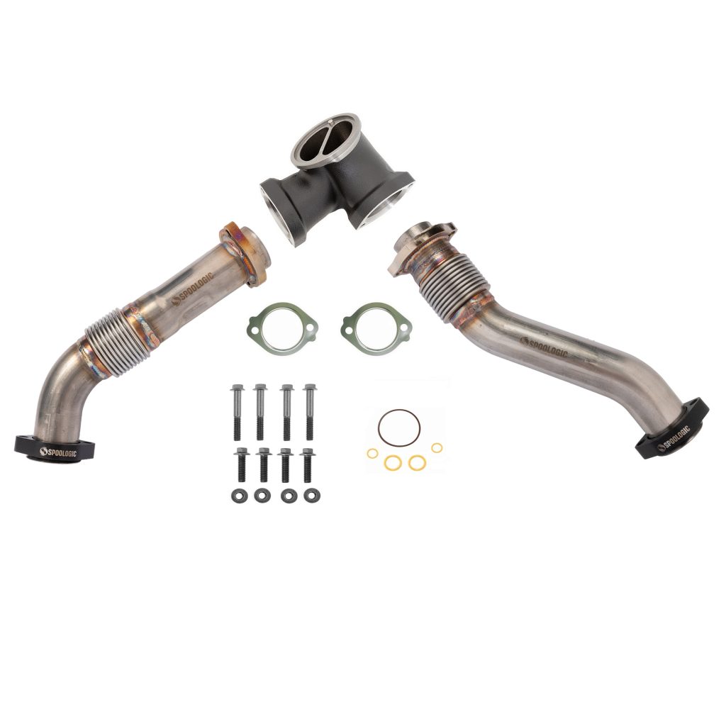 SPOOLOGIC 304SS Bellowed Exhaust Up-Pipes Kit For Early 99 7.3L Powerstroke